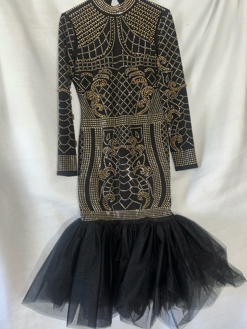 Black & Gold Studded Tulle Hem Women’s Dress